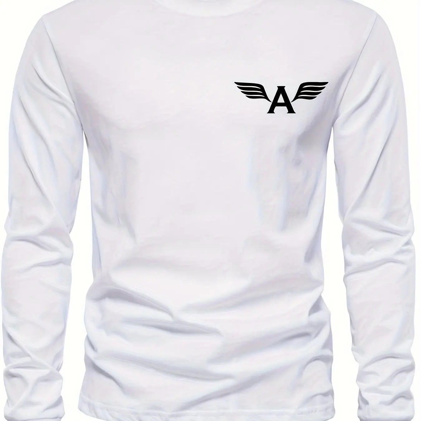 100% cotton long sleeve shirt in white featuring a stylish black logo on the chest.