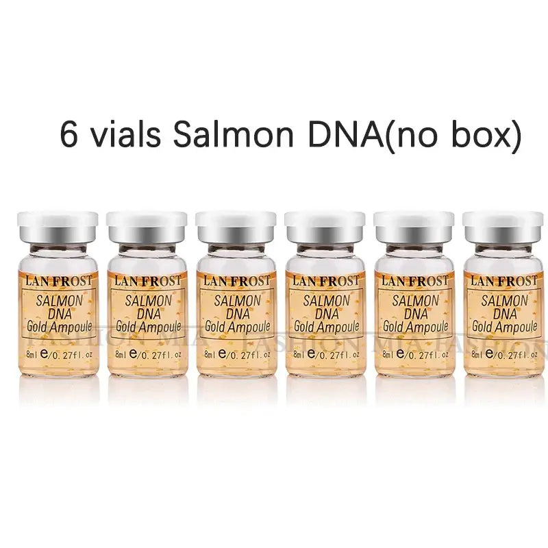 6 vials Salmon DNA Gold Ampoule in clear glass bottles for skincare treatment