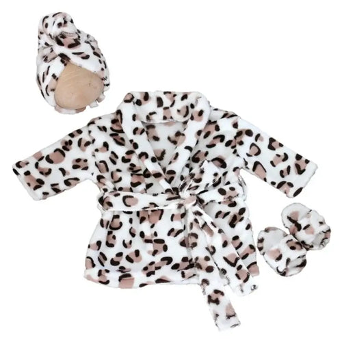 Cozy newborn cotton bathrobe set featuring a stylish leopard print design, perfect for after-bath comfort and warmth.