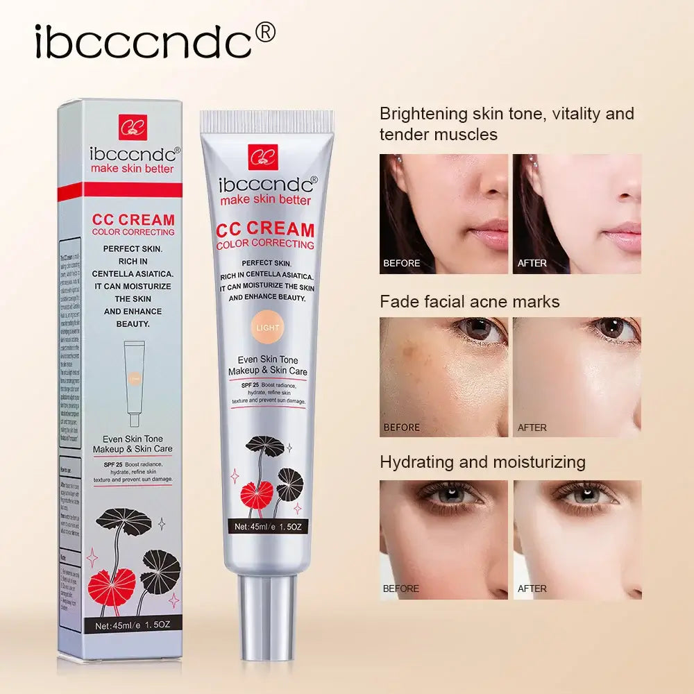45ml Color Correcting CC Cream for brightening skin tone and hydrating moisture with even skin tone makeup.
