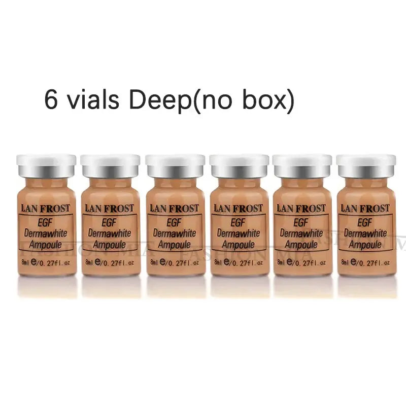 6 vials of LAN FROST EGF Dermawhite Ampoule, Deep shade, perfect for skincare routines.