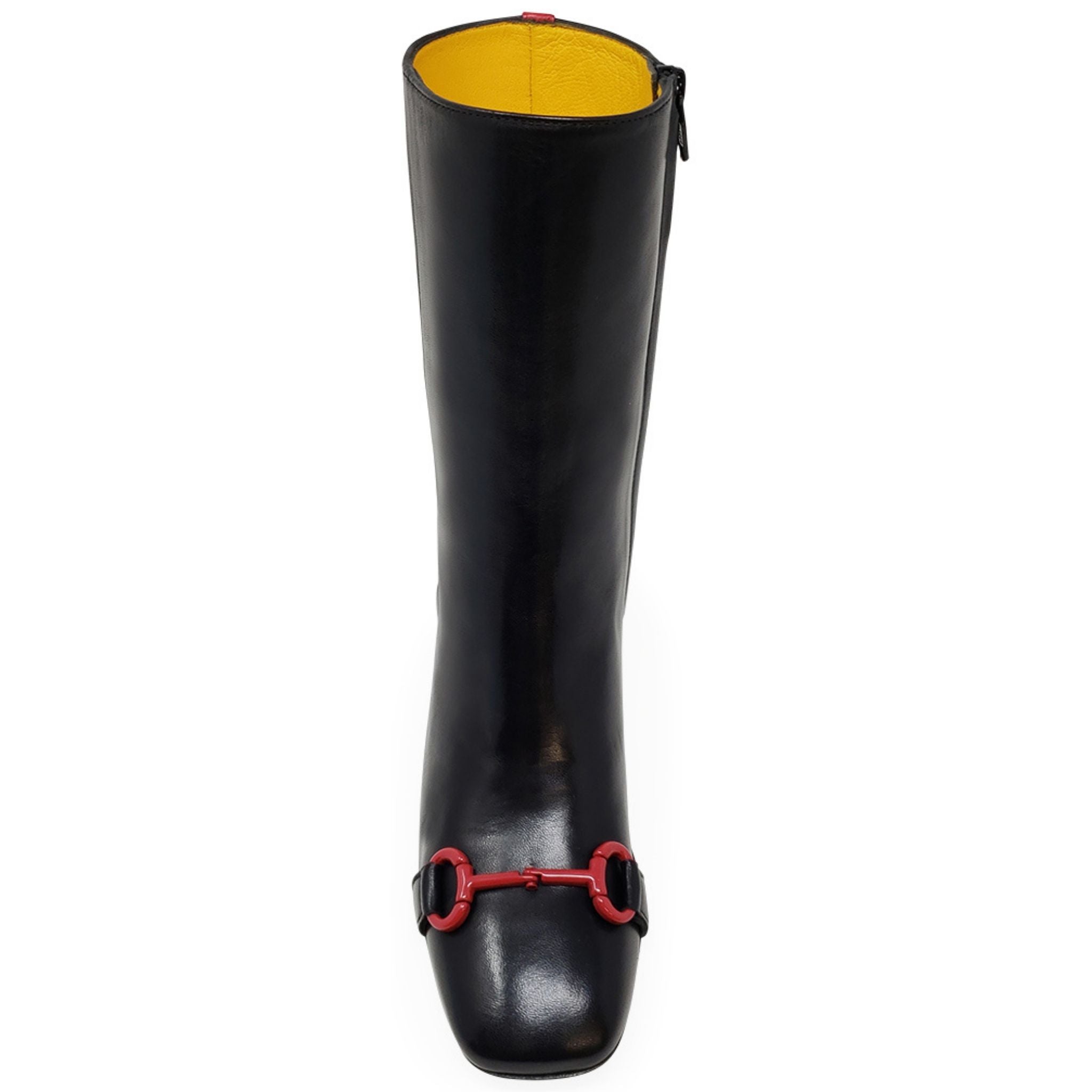 Black Leather Back Stripe Boot showcasing soft leather with unique design details.