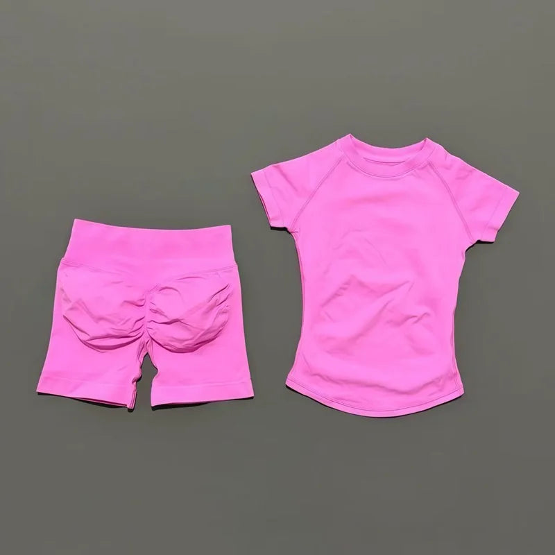2 Pcs HISTELLO Yoga Clothing Fitness Set in vibrant pink color for stylish and functional workouts.