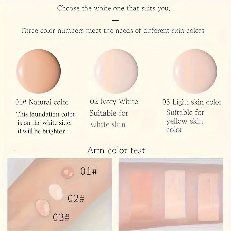BB cream foundation color swatches showing Natural, Ivory White, and Light skin tones.
