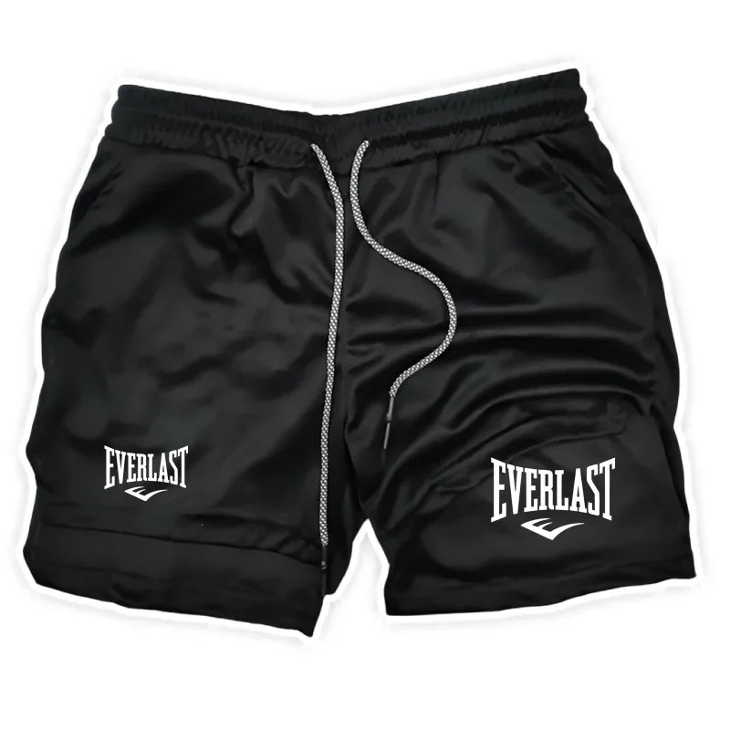 Double-deck Sport Shorts in black with Everlast logo, ideal for workouts and casual wear.