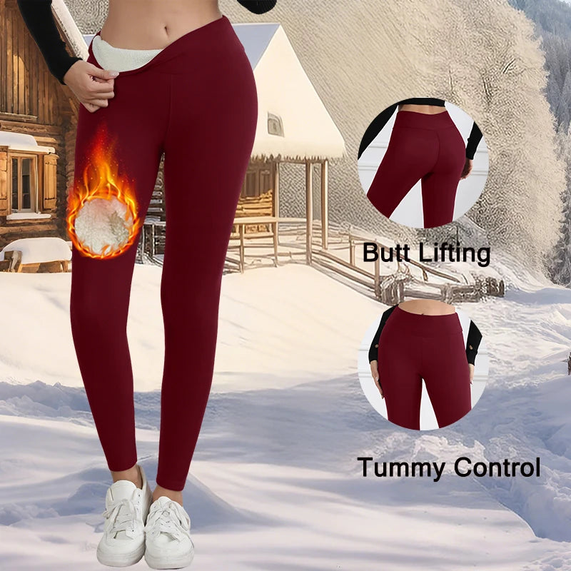 Warm fleece leggings for women, featuring butt lifting and tummy control design, perfect for winter wear.