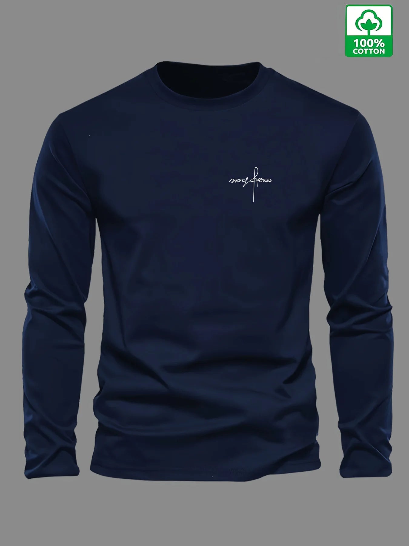 100% pure cotton men's long sleeved round neck