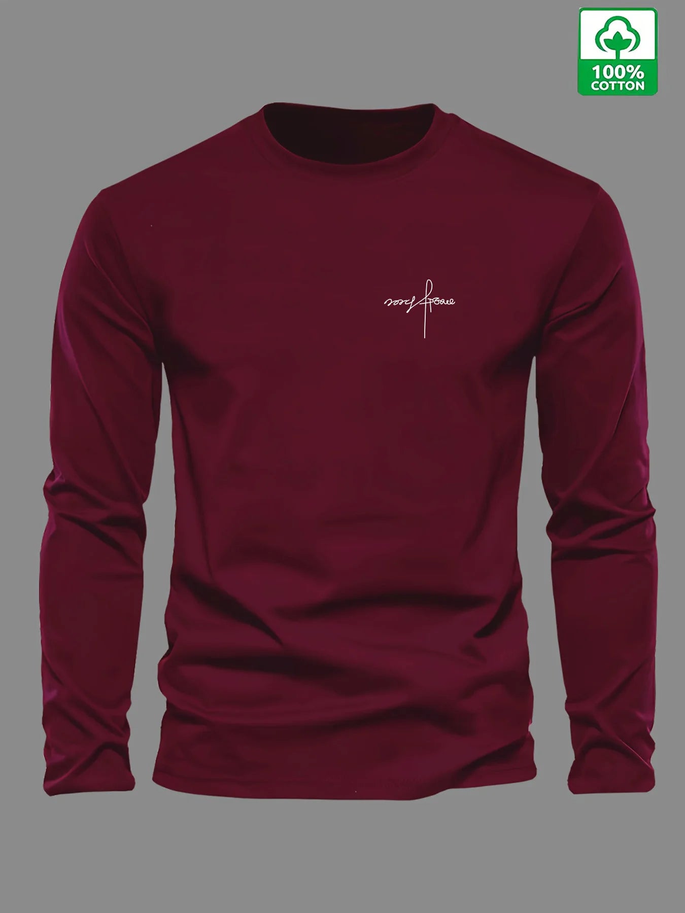 100% pure cotton men's long sleeved round neck