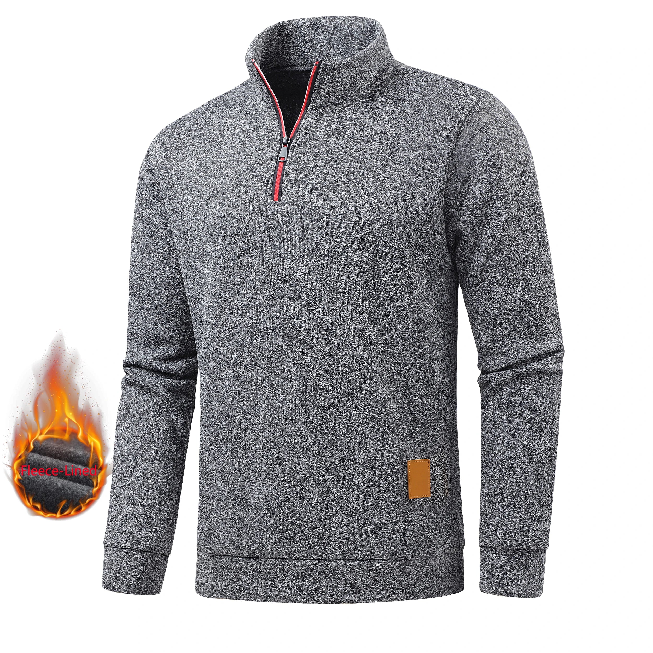 Autumn men's half-zip sweatshirt in gray, featuring a classic turtleneck and fleece lining for warmth and style.