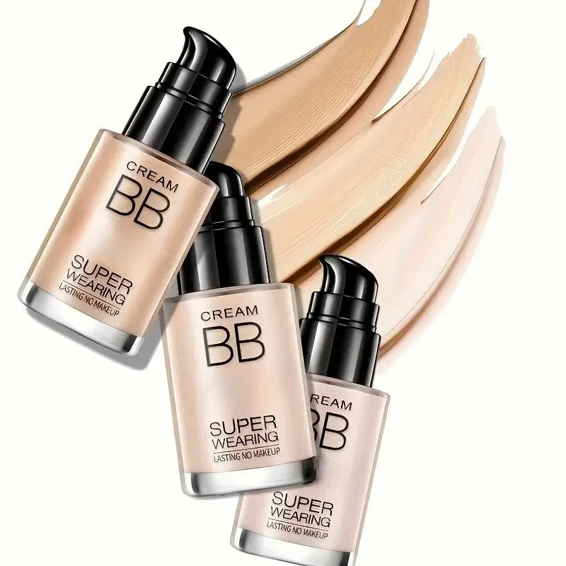 BB cream foundation bottles with swatches of the product showcasing its natural finishes.