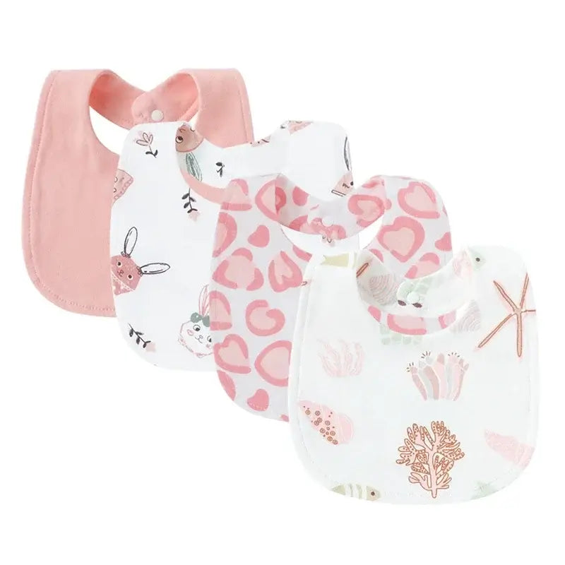 4Pcs Baby Bibs Burp Newborn Bibs - baby bibs set for newborns in cute animal and sea designs.