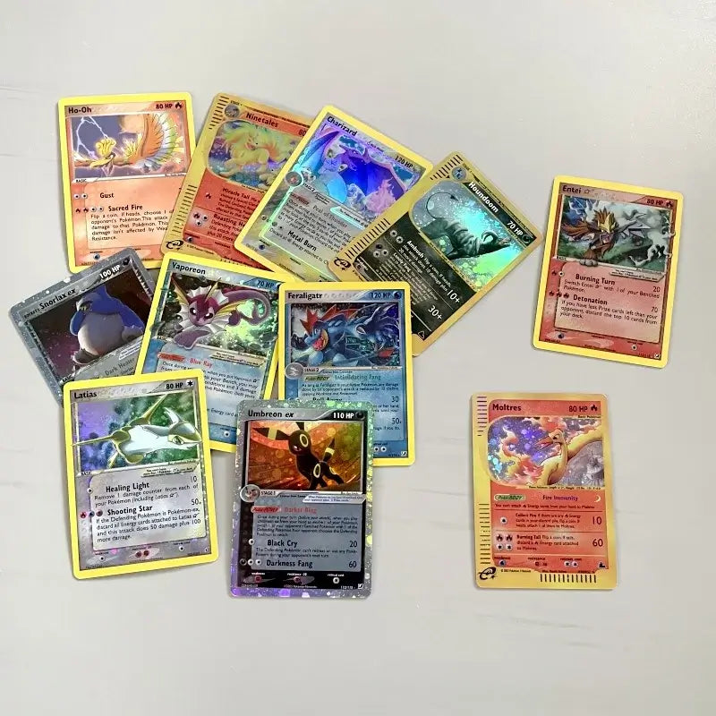 Image of a 54pcs Pokémon MEGA card set featuring various Pokémon character cards in vibrant colors.