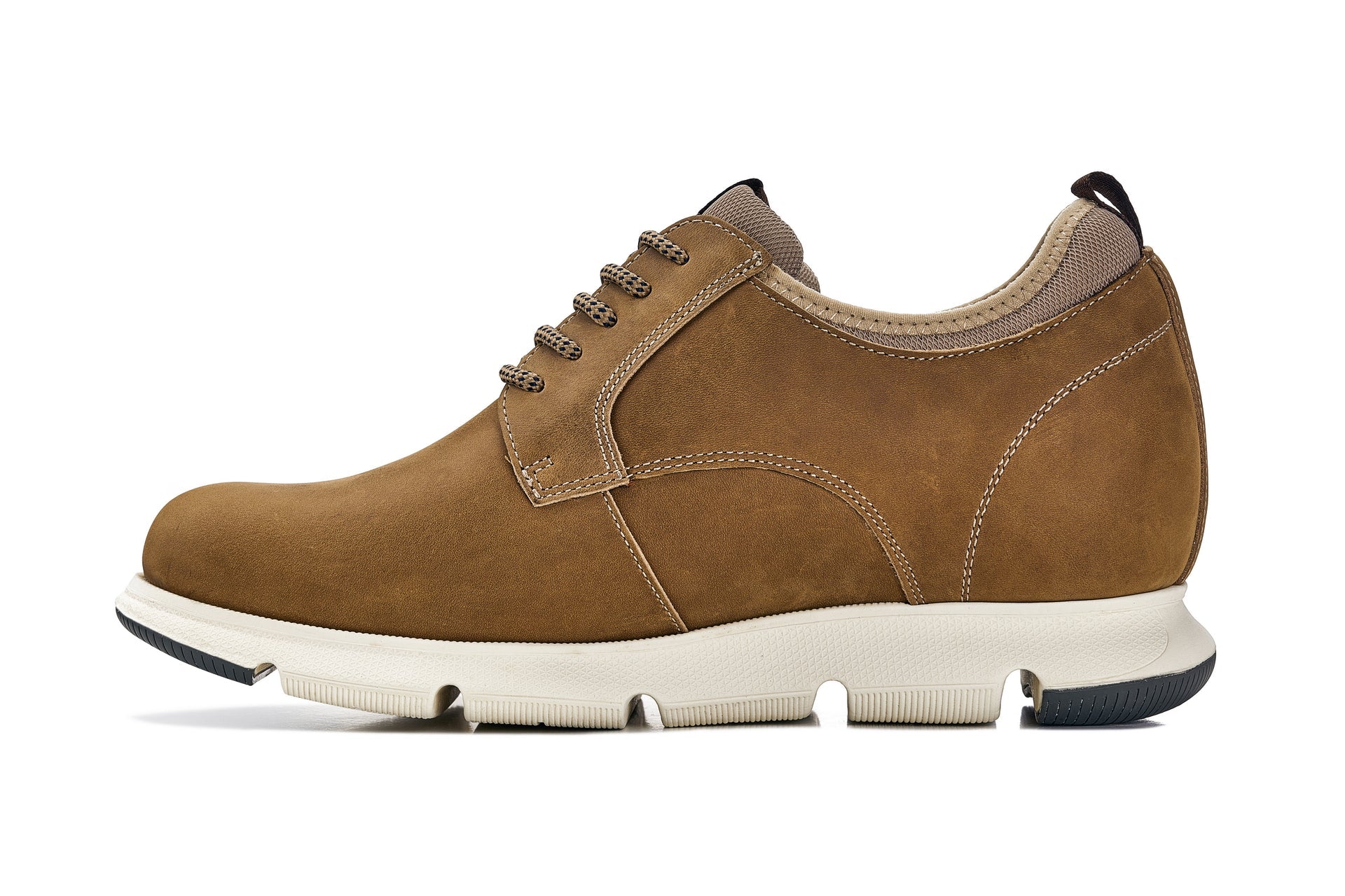 CALTO J1200 tan brown taller derby shoes for men with casual lace-up design and durable sole.