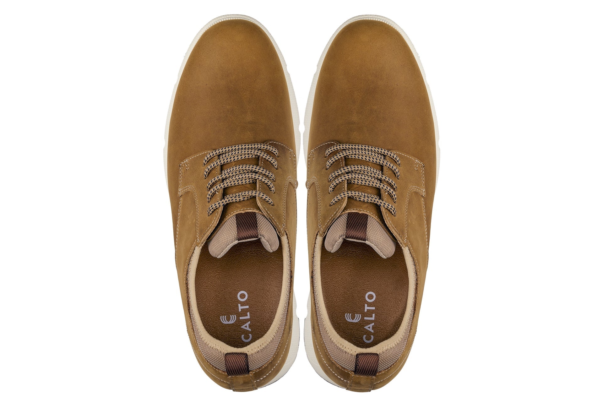 CALTO J1200 tan brown men's lace-up casual apron derby, ideal for taller derby shoes for men.