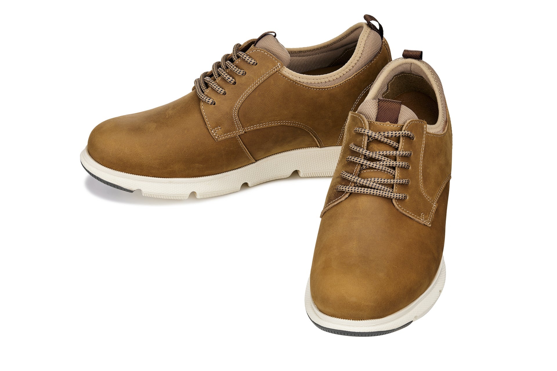 CALTO J1200 tan brown men’s lace-up shoes, 3.3 inches taller derby shoes for men with premium leather and cushioned insole.