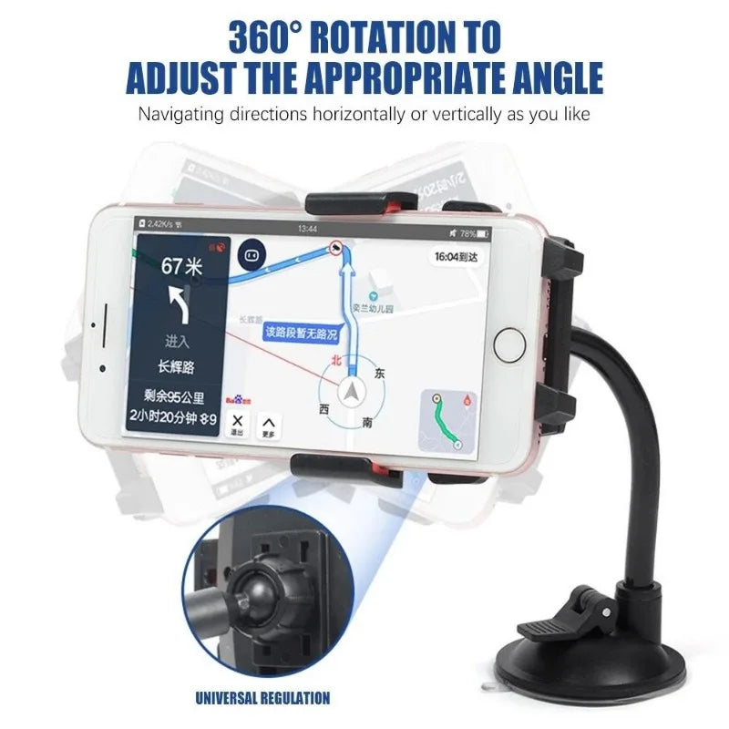 360° Rotating Car Phone Holder showing smartphone navigation at different angles.