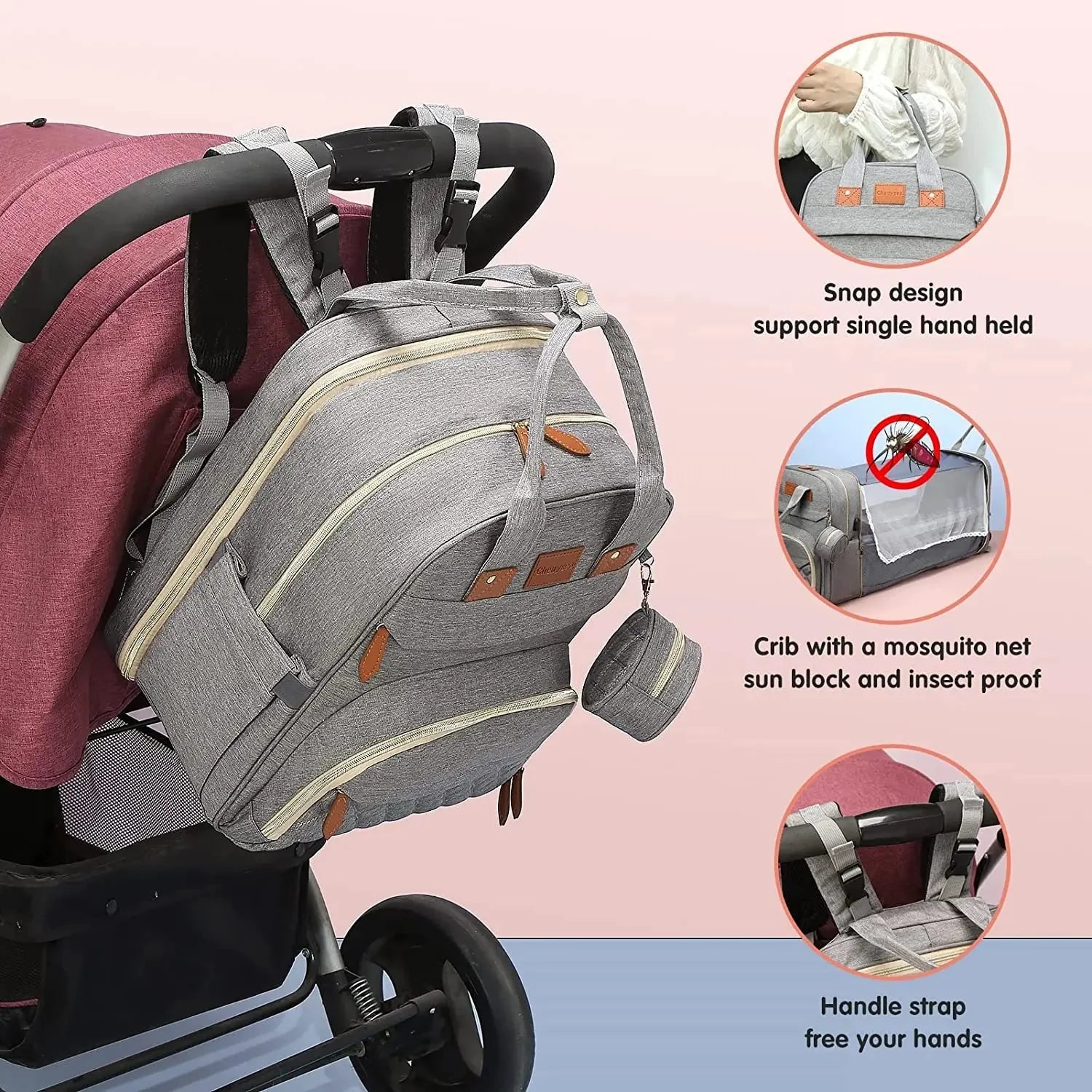 3 in 1 Diaper Bag Backpack with Foldable Baby Bed & USB