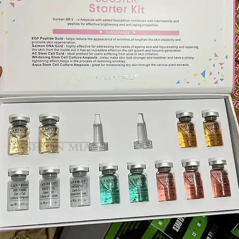 Korea BB cream for beginners, complete starter kit with various ampoules for skincare and makeup benefits.