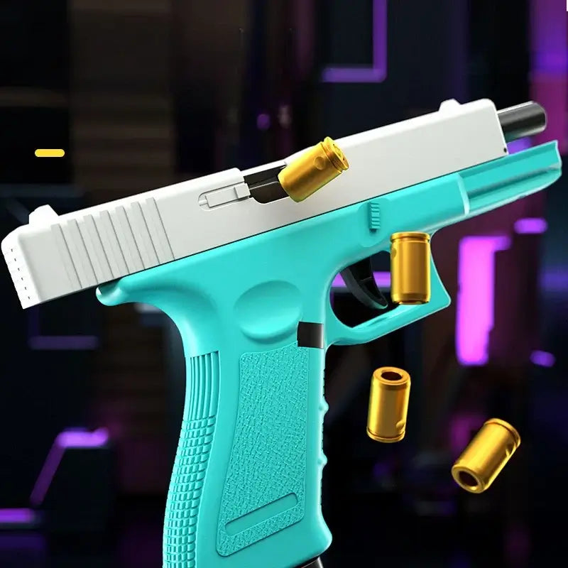 Toy Gun Pistol Handgun Soft Bullet, featuring a turquoise design with soft bullets for safe play, ideal for kids.