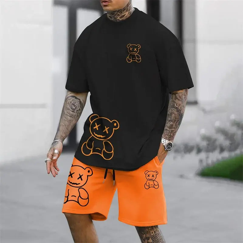 Man wearing Bear Harajuku T-Shirt with bear graphic, styled in casual urban outfit.