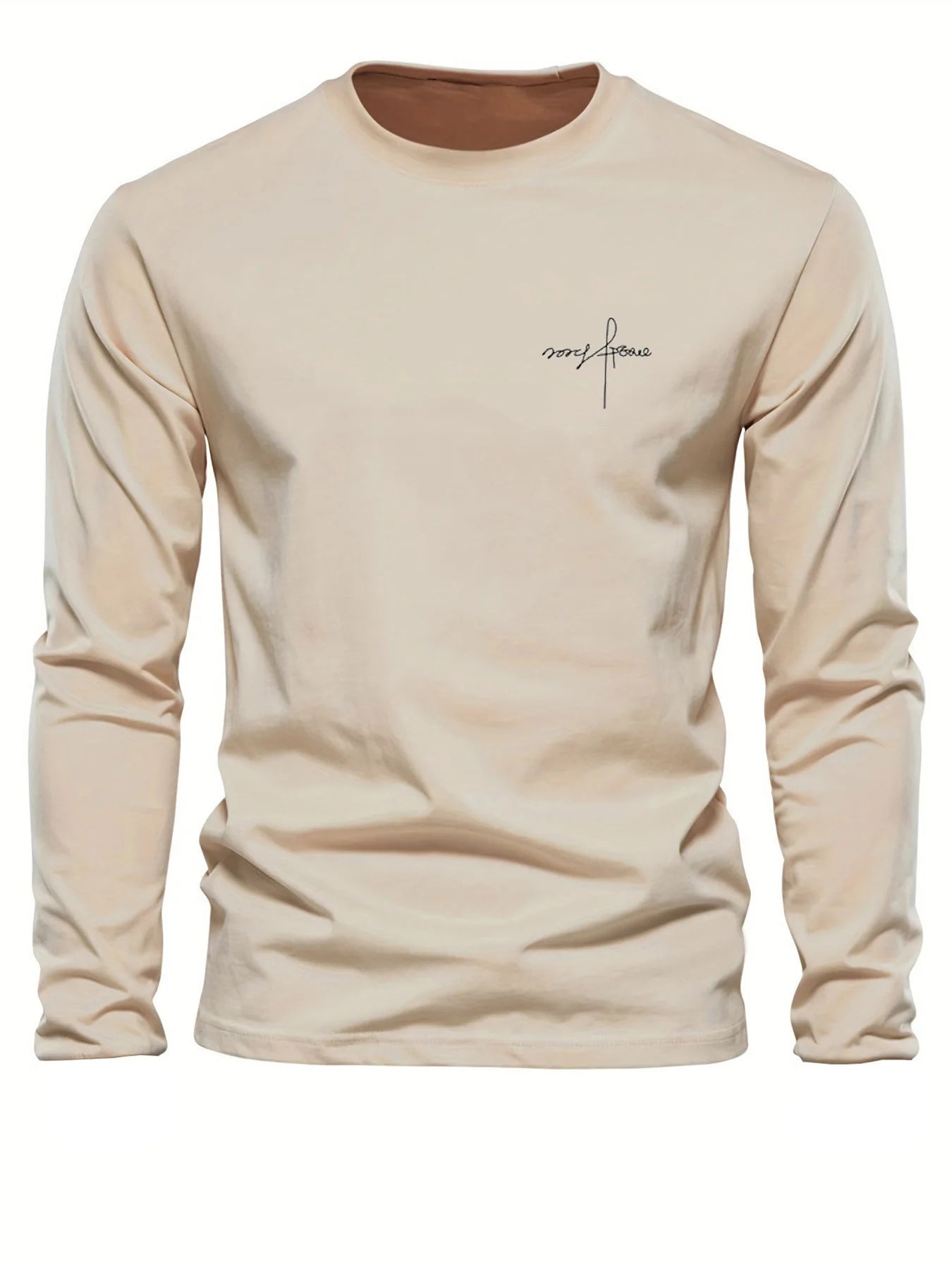 100% pure cotton men's long sleeved round neck