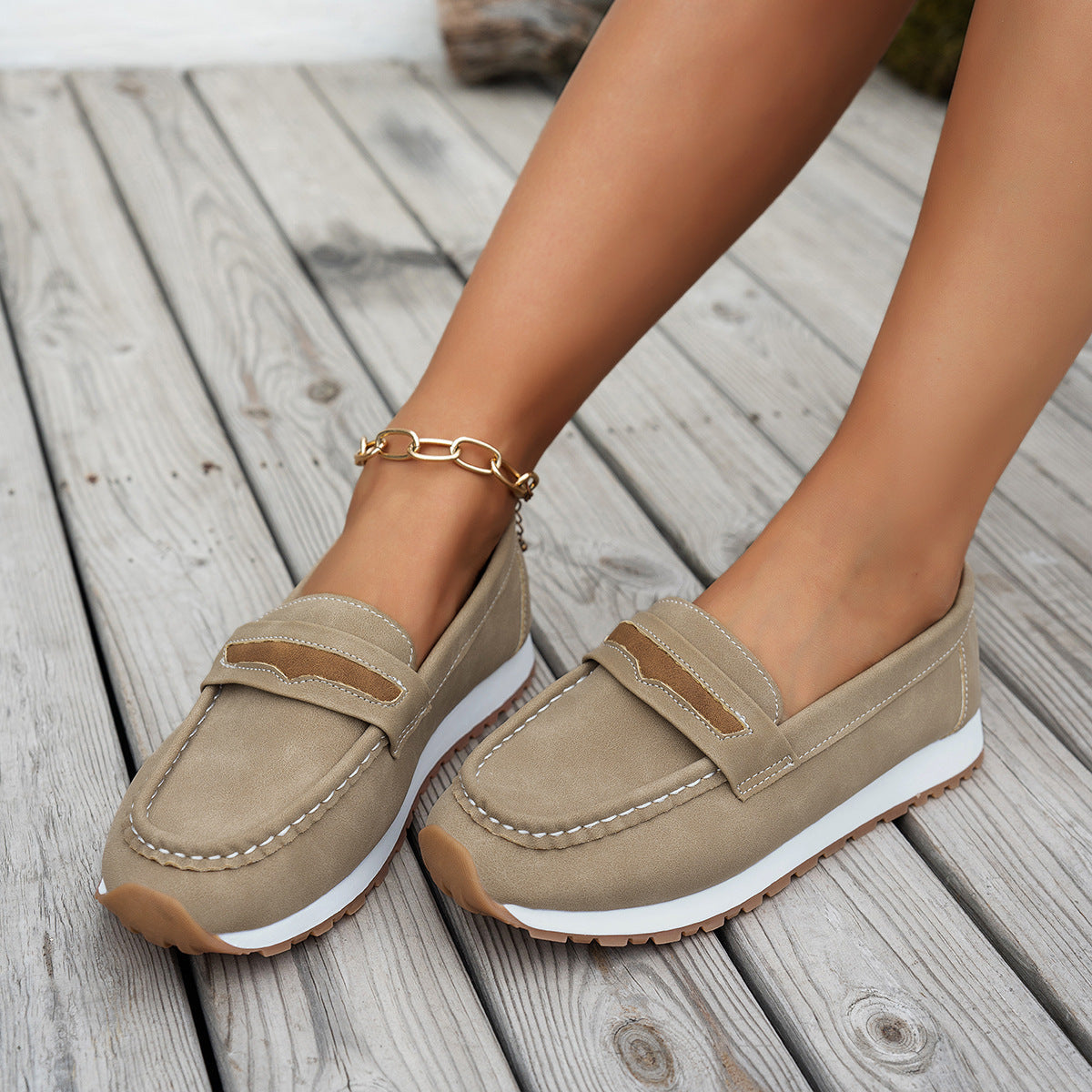 womens platform casual shoes in beige with white soles, perfect for trendy and comfortable everyday wear.