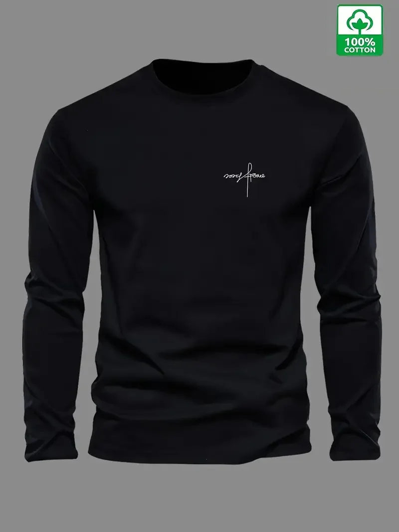 100% pure cotton men's long sleeved round neck