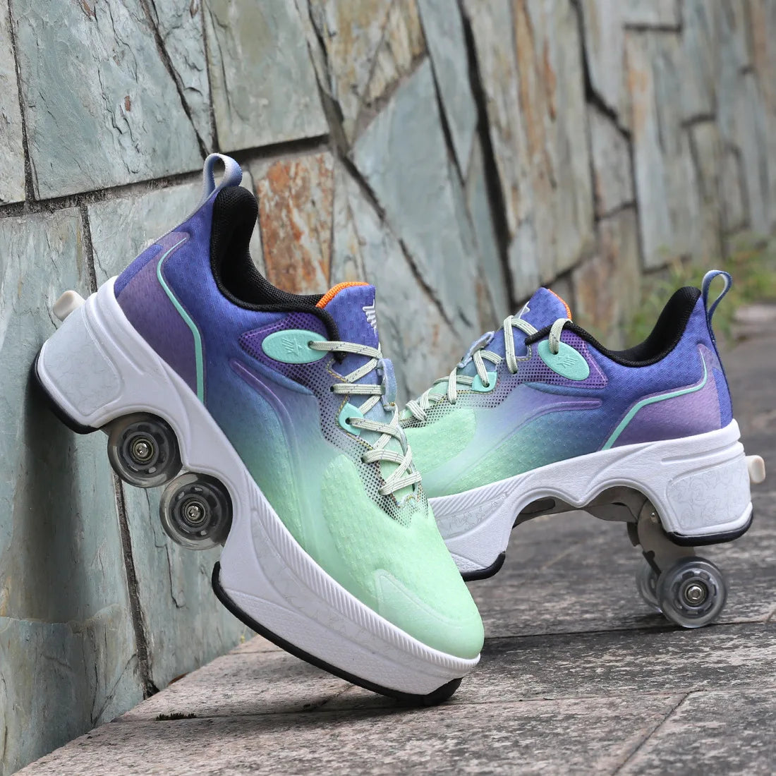Women's roller skates in a stylish gradient design, featuring smooth wheels and a comfortable fit for active skating.