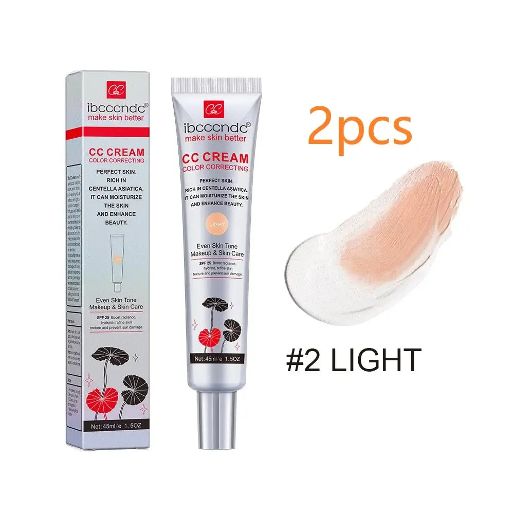45ml Color Correcting CC Cream in Light shade tube and swatch, perfect for even skin tone and color correcting CC cream.