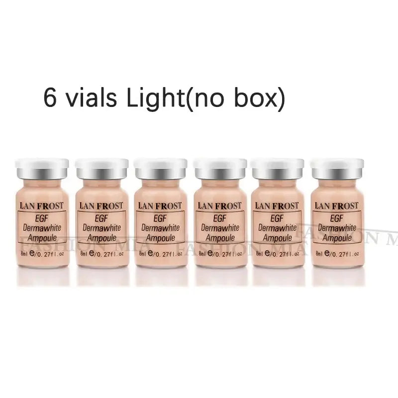 6 vials of Lan Frost EGF Dermawhite Ampoule in light, ideal for rejuvenating skin care.