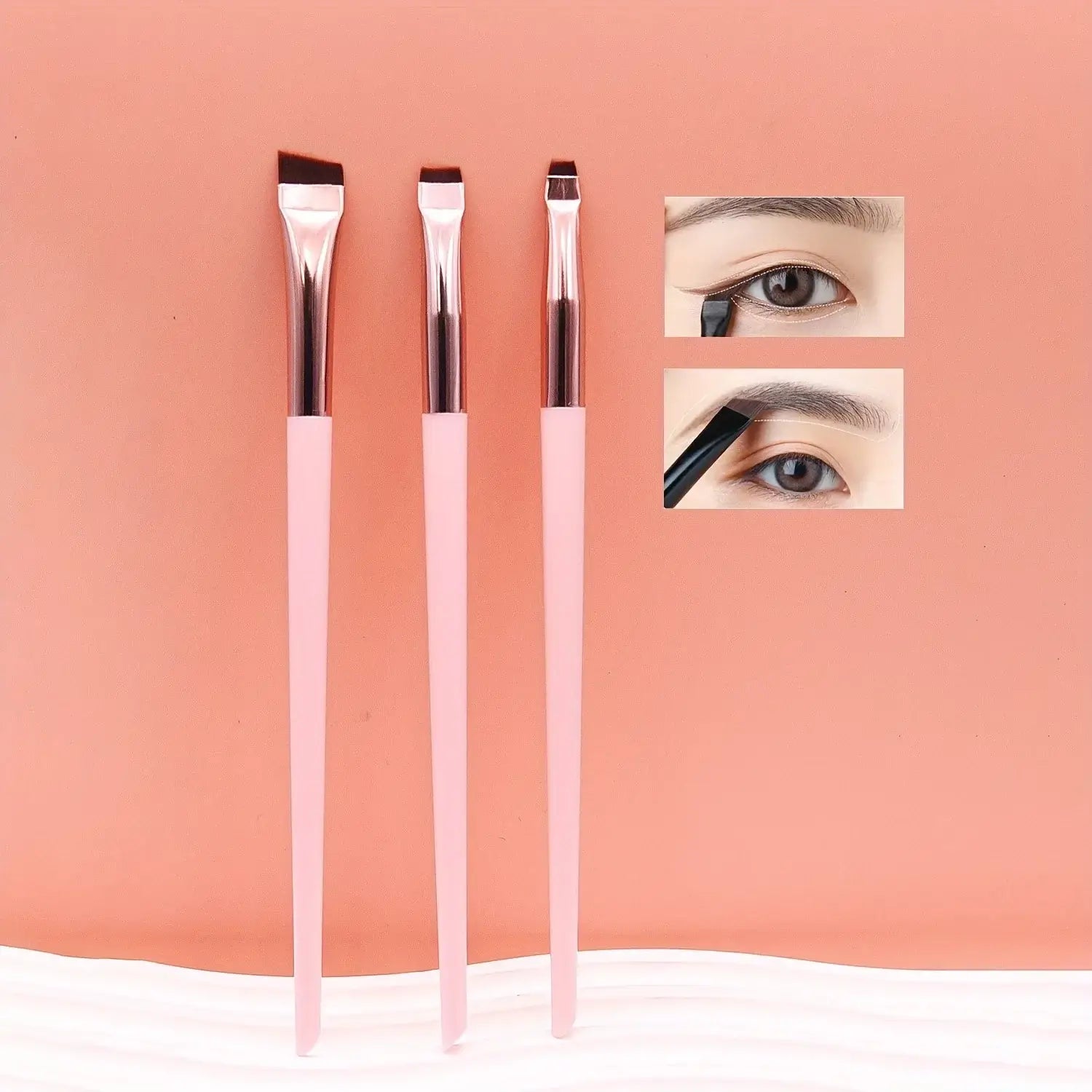3pcs makeup brush set featuring three pink brushes for precise makeup application.