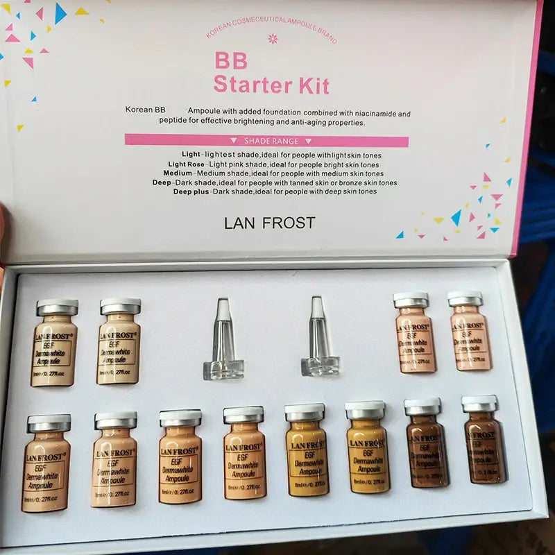 Korea BB cream for beginners starter kit with various shades and ampoules for perfect complexion.