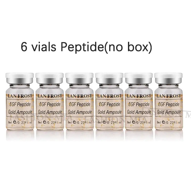 6 vials of LAN FROST EGF Peptide Gold Ampoule for skincare treatment.