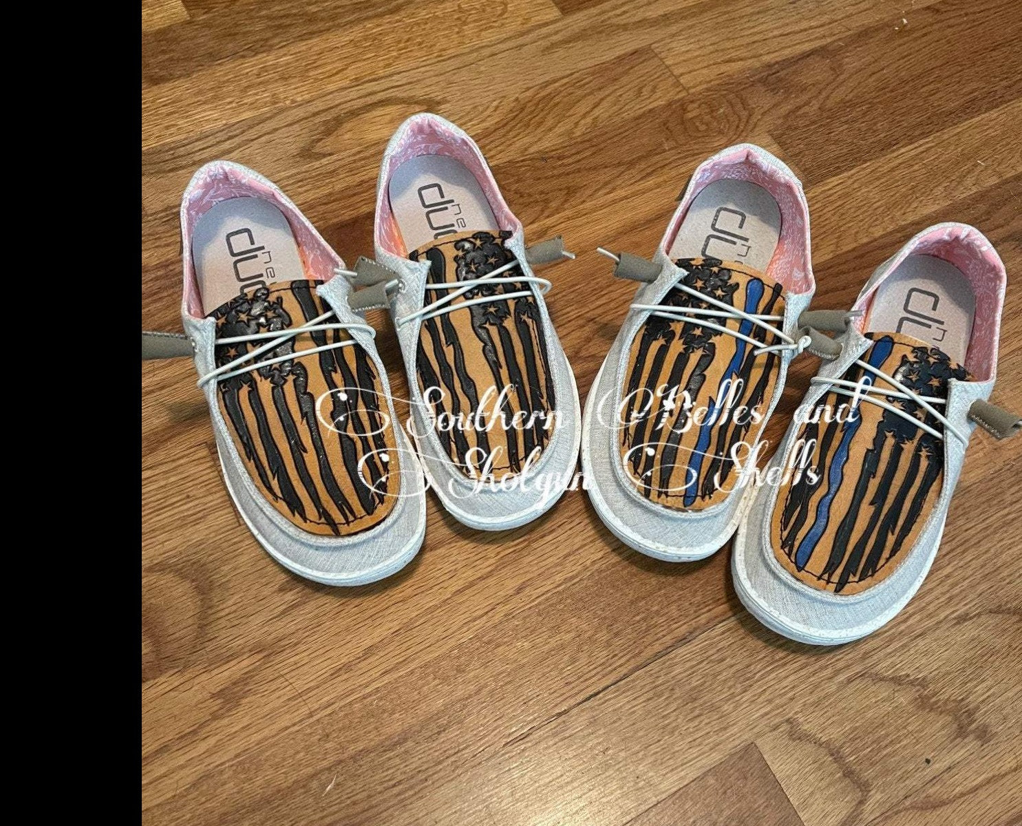 Tooled flag Hey Dudes shoes in black and colored designs, available for preorder, allow 3-4 weeks for shipping.