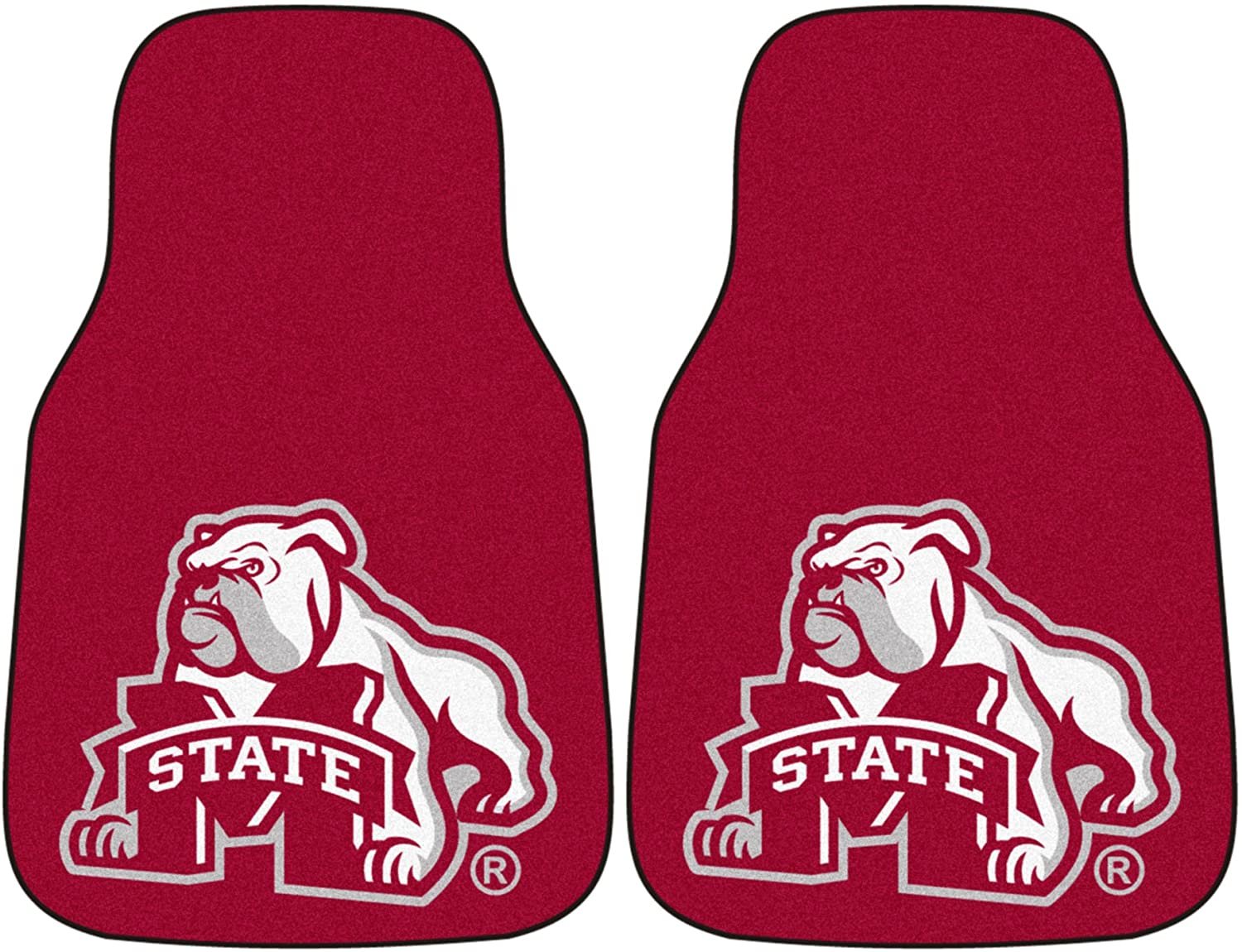 Mississippi State Bulldogs floor mats featuring a vibrant red color and team logo for car interior.