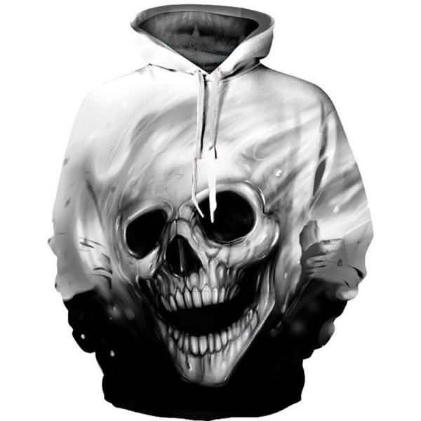 3D printed skull hoodies featuring a striking skull design with a bold all-over print.